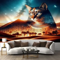 Ancient Egyptian Hanging Tapestry Wall Art Large Tapestry Mural Decor Photograph Backdrop Blanket Curtain Home Bedroom Living Room Decoration Cat God Godness