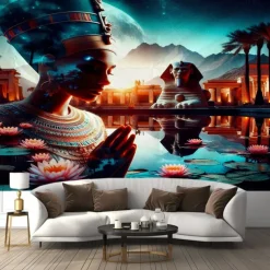 Ancient Egyptian Hanging Tapestry Wall Art Large Tapestry Mural Decor Photograph Backdrop Blanket Curtain Home Bedroom Living Room Decoration Cat God Godness