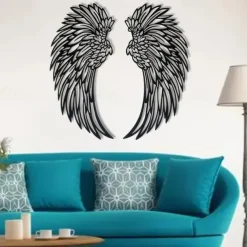 Angel Wings Wall Art Decor with Lights, Metal 3D Angel Wings Wall Sculpture Art Indoor Outdoor Wall Hanging for Home Bedroom Living Room Garden Office