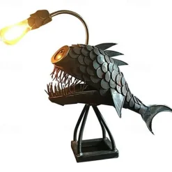 Angler Fish Lamp USB Rechargeable Desktop Metal Light Handmade Craft Home