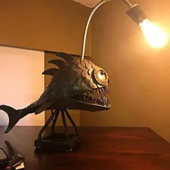 Angler Fish Lamp USB Rechargeable Desktop Metal Light Handmade Craft Home