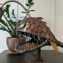 Angler Fish Lamp USB Rechargeable Desktop Metal Light Handmade Craft Home