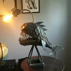 Angler Fish Lamp USB Rechargeable Desktop Metal Light Handmade Craft Home