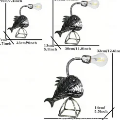 Angler Fish Lamp USB Rechargeable Desktop Metal Light Handmade Craft Home