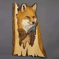 Animal Carving Handcraft Wall Hanging Sculpture, Wood Raccoon Bear Deer Hand Painted Decoration, For Home Living Room