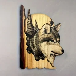 Animal Carving Handcraft Wall Hanging Sculpture, Wood Raccoon Bear Deer Hand Painted Decoration, For Home Living Room