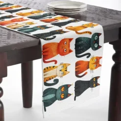 Animal Cat Print Table Runner, Kitchen Dining Table Decor, Print Decor Table Runners for Indoor Outdoor Home Farmhouse Holiday Wedding Birthday Party Decoration