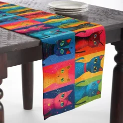Animal Cat Print Table Runner, Kitchen Dining Table Decor, Print Decor Table Runners for Indoor Outdoor Home Farmhouse Holiday Wedding Birthday Party Decoration