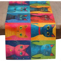 Animal Cat Print Table Runner, Kitchen Dining Table Decor, Print Decor Table Runners for Indoor Outdoor Home Farmhouse Holiday Wedding Birthday Party Decoration