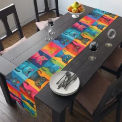 Animal Cat Print Table Runner, Kitchen Dining Table Decor, Print Decor Table Runners for Indoor Outdoor Home Farmhouse Holiday Wedding Birthday Party Decoration