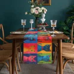 Animal Cat Print Table Runner, Kitchen Dining Table Decor, Print Decor Table Runners for Indoor Outdoor Home Farmhouse Holiday Wedding Birthday Party Decoration