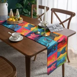Animal Cat Print Table Runner, Kitchen Dining Table Decor, Print Decor Table Runners for Indoor Outdoor Home Farmhouse Holiday Wedding Birthday Party Decoration