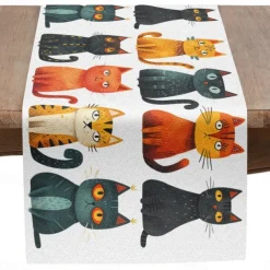 Animal Cat Print Table Runner, Kitchen Dining Table Decor, Print Decor Table Runners for Indoor Outdoor Home Farmhouse Holiday Wedding Birthday Party Decoration