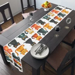 Animal Cat Print Table Runner, Kitchen Dining Table Decor, Print Decor Table Runners for Indoor Outdoor Home Farmhouse Holiday Wedding Birthday Party Decoration