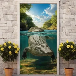 Animal Crocodile Door Decorations Door Covers Door Tapestry Door Curtain Decoration Backdrop Indoor/Outdoor Door Banner for Front Door Farmhouse