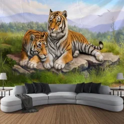 Animal Tiger Forest Hanging Tapestry Wall Art Large Tapestry Mural Decor Photograph Backdrop Blanket Curtain Home Bedroom Living Room Decoration