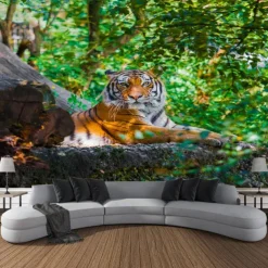 Animal Tiger Forest Hanging Tapestry Wall Art Large Tapestry Mural Decor Photograph Backdrop Blanket Curtain Home Bedroom Living Room Decoration
