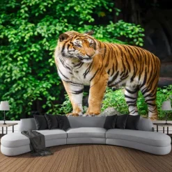 Animal Tiger Forest Hanging Tapestry Wall Art Large Tapestry Mural Decor Photograph Backdrop Blanket Curtain Home Bedroom Living Room Decoration