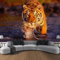 Animal Tiger Forest Hanging Tapestry Wall Art Large Tapestry Mural Decor Photograph Backdrop Blanket Curtain Home Bedroom Living Room Decoration
