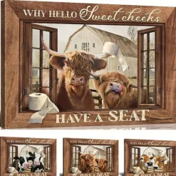 Animal Wall Art Canvas Bathroom Highland Cow Prints and Posters Pictures Decorative Fabric Painting For Living Room Pictures No Frame