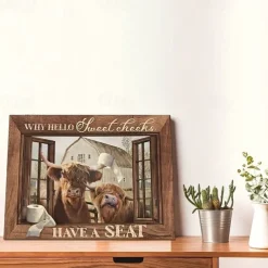 Animal Wall Art Canvas Bathroom Highland Cow Prints and Posters Pictures Decorative Fabric Painting For Living Room Pictures No Frame