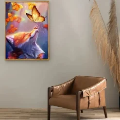 Animal Wall Art Canvas Fox Kisses Butterfly Prints and Posters Abstract Portrait Pictures Decorative Fabric Painting For Living Room Pictures No Frame