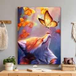 Animal Wall Art Canvas Fox Kisses Butterfly Prints and Posters Abstract Portrait Pictures Decorative Fabric Painting For Living Room Pictures No Frame