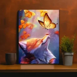 Animal Wall Art Canvas Fox Kisses Butterfly Prints and Posters Abstract Portrait Pictures Decorative Fabric Painting For Living Room Pictures No Frame