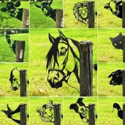 Animals Metal Garden Art Decor, Funny Peeping Cow Metal Wall Sculptures Weatherproof Wrought Iron Art Cow Sign Outdoor Garden Farmhouse Decor Cow Wall Decor