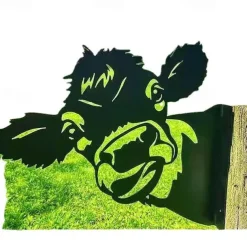 Animals Metal Garden Art Decor, Funny Peeping Cow Metal Wall Sculptures Weatherproof Wrought Iron Art Cow Sign Outdoor Garden Farmhouse Decor Cow Wall Decor