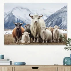 Animals Wall Art Canvas Sheep Under the Snowy Mountains Prints and Posters Pictures Decorative Fabric Painting For Living Room Pictures No Frame