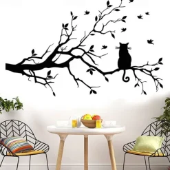 Animals Wall Stickers The Cat on The Branch Wall Stickers Decorative Wall Stickers PVC Home Decoration Wall Decal Wall / Window Decoration 1pc 58X38cm Wall Stickers for bedroom living room