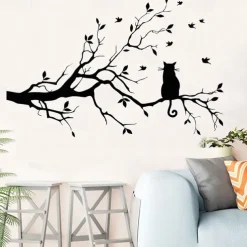 Animals Wall Stickers The Cat on The Branch Wall Stickers Decorative Wall Stickers PVC Home Decoration Wall Decal Wall / Window Decoration 1pc 58X38cm Wall Stickers for bedroom living room