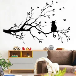 Animals Wall Stickers The Cat on The Branch Wall Stickers Decorative Wall Stickers PVC Home Decoration Wall Decal Wall / Window Decoration 1pc 58X38cm Wall Stickers for bedroom living room