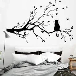 Animals Wall Stickers The Cat on The Branch Wall Stickers Decorative Wall Stickers PVC Home Decoration Wall Decal Wall / Window Decoration 1pc 58X38cm Wall Stickers for bedroom living room