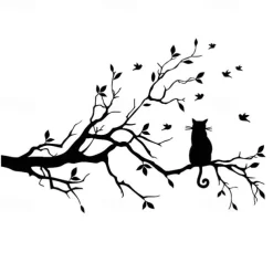 Animals Wall Stickers The Cat on The Branch Wall Stickers Decorative Wall Stickers PVC Home Decoration Wall Decal Wall / Window Decoration 1pc 58X38cm Wall Stickers for bedroom living room