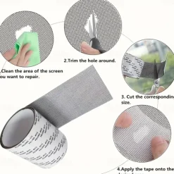 Anti-Mosquito Mesh Repair Tape - Waterproof Self-Adhesive Patch for Dorm Screens and Curtains, Strong Bond Fiberglass Repair Tape for Screen Tear - 2M Roll - For Homeowners & Renters - Ideal for Windo