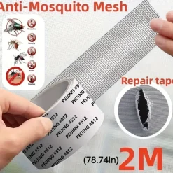 Anti-Mosquito Mesh Repair Tape - Waterproof Self-Adhesive Patch for Dorm Screens and Curtains, Strong Bond Fiberglass Repair Tape for Screen Tear - 2M Roll - For Homeowners & Renters - Ideal for Windo