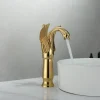 Antique Bathroom Sink Mixer Faucet, Washroom Basin Taps Brass Swan Shape Copper Electroplated Finish Vintage Style Single Handle One Hole Water Taps with Cold Hot Hose