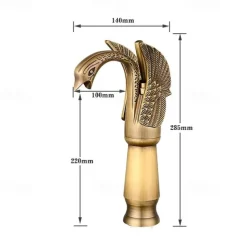 Antique Bathroom Sink Mixer Faucet, Washroom Basin Taps Brass Swan Shape Copper Electroplated Finish Vintage Style Single Handle One Hole Water Taps with Cold Hot Hose