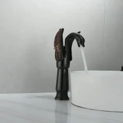 Antique Bathroom Sink Mixer Faucet, Washroom Basin Taps Brass Swan Shape Copper Electroplated Finish Vintage Style Single Handle One Hole Water Taps with Cold Hot Hose