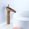 Antique Brass Bathroom Sink Faucet,Waterfall Single Handle One Hole Bath Taps with Hot and Cold Switch and Ceramic Valve