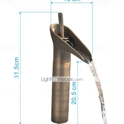 Antique Brass Bathroom Sink Faucet,Waterfall Single Handle One Hole Bath Taps with Hot and Cold Switch and Ceramic Valve