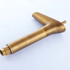 Antique Brass Bathroom Sink Faucet,Waterfall Single Handle One Hole Bath Taps with Hot and Cold Switch and Ceramic Valve