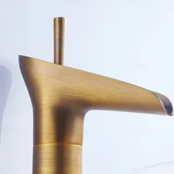 Antique Brass Bathroom Sink Faucet,Waterfall Single Handle One Hole Bath Taps with Hot and Cold Switch and Ceramic Valve