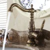 Antique Brass Bathroom Sink Mixer Faucet, Vintage Kitchen Taps Single Handle One Hole, 360 Rotatable Retro Vessel Taps with Hot and Cold Hose