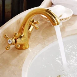 Antique Brass Bathroom Sink Faucet,Centerset Two Handles One Hole Bath Taps with Hot and Cold Switch and Ceramic Valve