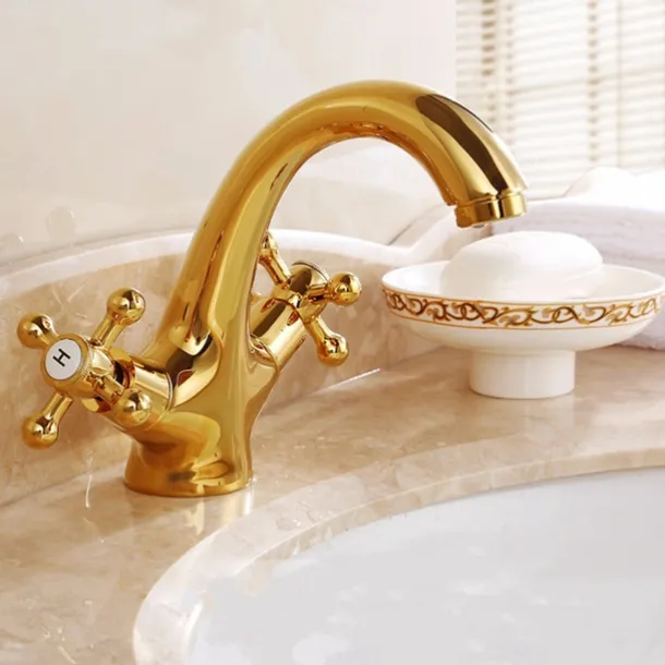 Antique Brass Bathroom Sink Faucet,Centerset Two Handles One Hole Bath Taps with Hot and Cold Switch and Ceramic Valve