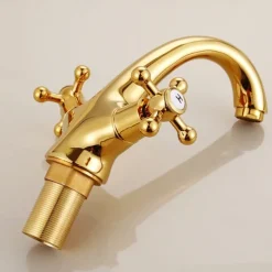 Antique Brass Bathroom Sink Faucet,Centerset Two Handles One Hole Bath Taps with Hot and Cold Switch and Ceramic Valve