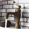 Antique Brass Bathroom Sink FaucetRotatable Ceramic Valve Single Handle One Hole Bath Taps with Hot and Cold Switch